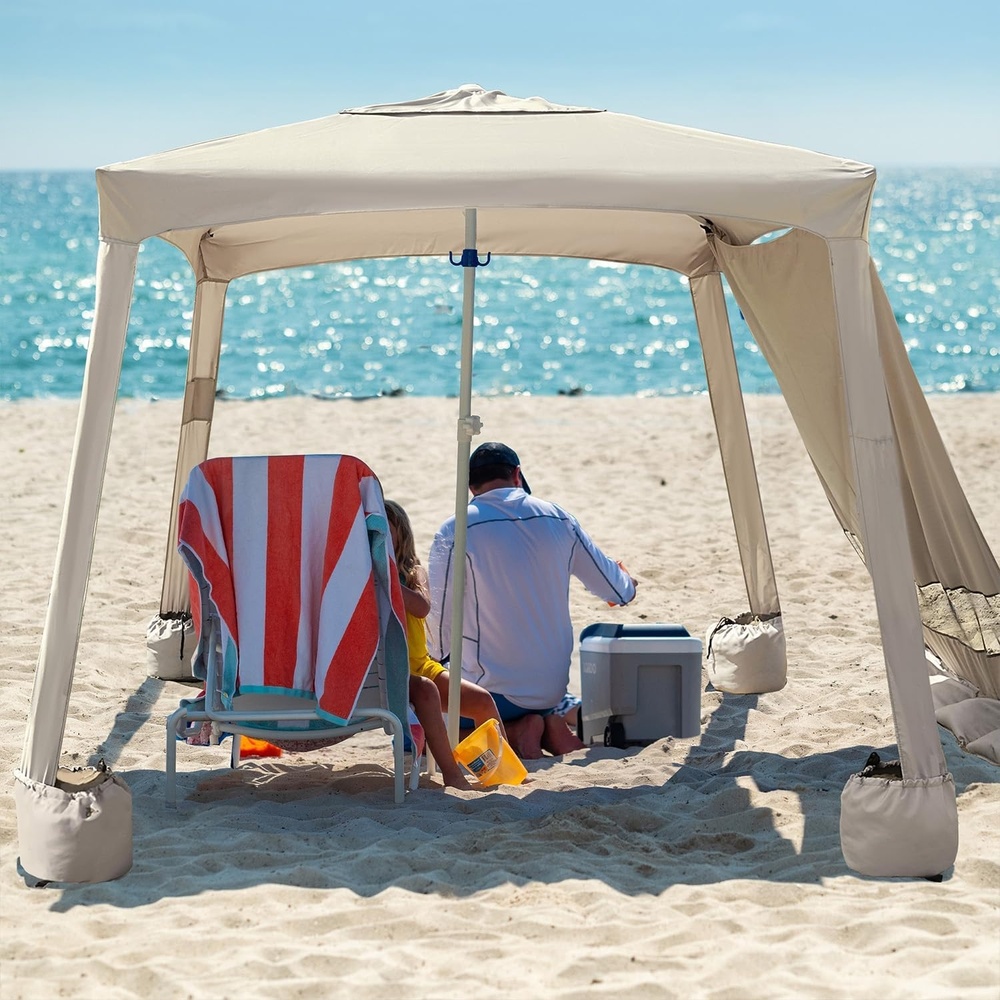 image:imageAMMSUN Beach Cabana 6565 Beach Canopy Easy Set up and Take Down Cabana Tent with Sand Pockets Instant Sun Shade with Side Wall Coral TropicalVintage Beige