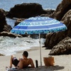 image:imageAMMSUN 7ft Heavy Duty High Wind Beach Umbrella Parasols with Sand Anchor Vent Tilt UV 50 Sun Protection Portable Outdoor Sunshade Umbrellas Carry Bag for Patio Garden Pool Backyard BlueCrystal Fresco