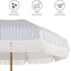 image:imageAMMSUN 7ft Patio Umbrella with Fringe Outdoor Tassel Umbrella UPF50 Premium Steel Pole and Steel Ribs Push Button Tilt BlackNavy Blue Stripes