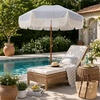 image:imageAMMSUN 7ft Patio Umbrella with Fringe Outdoor Tassel Umbrella UPF50 Premium Steel Pole and Steel Ribs Push Button Tilt BlackNavy Blue Stripes