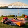 image:imageAMMSUN 7ft Patio Umbrella with Fringe Outdoor Tassel Umbrella UPF50 Premium Steel Pole and Steel Ribs Push Button Tilt BlackRetro Bohemian