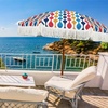 image:imageAMMSUN 7ft Patio Umbrella with Fringe Outdoor Tassel Umbrella UPF50 Premium Steel Pole and Steel Ribs Push Button Tilt BlackWave Colorful