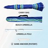 image:imageAMMSUN 8 Feet Large Beach Umbrella with Sand Anchor Heavy Duty High Wind Portable Outdoor Umbrellas UV 50 Protection Air Vent Tilt Patio Garden PoolBlue Stripe