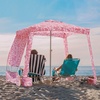 image:imageAMMSUN Beach Cabana 6565 Beach Canopy Easy Set up and Take Down Cabana Tent with Sand Pockets Instant Sun Shade with Side Wall Coral TropicalPink Leaf
