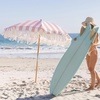 image:imageAMMSUN Beach Umbrella With Fringe 65ft Boho With Premium Wood Pole amp Carry Bag UPF 50 for Outdoor Holiday Gentle Pink