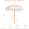 image:imageAMMSUN Boho Fringe Umbrella 65ft Outdoor Umbrella with TasselPink Stripes