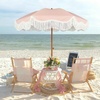 image:imageAMMSUN Boho Fringe Umbrella 65ft Outdoor Umbrella with TasselRose Stripe