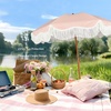 image:imageAMMSUN Boho Fringe Umbrella 65ft Outdoor Umbrella with TasselRose Stripe