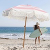 image:imageAMMSUN Boho Fringe Umbrella 65ft Outdoor Umbrella with TasselStripes Pink