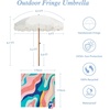 image:imageAMMSUN Boho Fringe Umbrella 65ft Outdoor Umbrella with TasselWhite