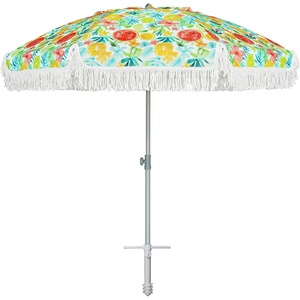 image:imageAMMSUN 65ft Heavy Duty Fringe Beach Umbrella with Sand Anchor Tilt UPF50Citrus