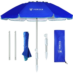 image:imageAMMSUN 6ft Folded Portable Travel Beach Umbrella with Sand Anchor Tilt Air vent UPF 50UV Protection Fit In Suitcase Compact Foldable Telescopic umbrellas for Patio Garden Beach Pool Sky Blue65ft Blue