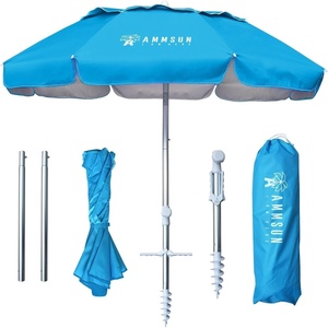 image:imageAMMSUN 6ft Folded Portable Travel Beach Umbrella with Sand Anchor Tilt Air vent UPF 50UV Protection Fit In Suitcase Compact Foldable Telescopic umbrellas for Patio Garden Beach Pool Sky Blue6ft Light Blue