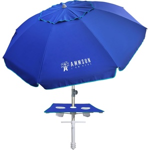 image:imageAMMSUN 7ft Heavy Duty High Wind Beach Umbrella with sand anchor Builtin Table Tray Vent Tilt Pole UPF 50 Windproof Portable Outdoor Umbrellas Carry Bag for Patio Garden Pool Backyard RedBlue Navy
