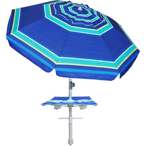 image:imageAMMSUN 7ft Heavy Duty High Wind Beach Umbrella with sand anchor Builtin Table Tray Vent Tilt Pole UPF 50 Windproof Portable Outdoor Umbrellas Carry Bag for Patio Garden Pool Backyard stripeBlue