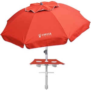 image:imageAMMSUN 7ft Heavy Duty High Wind Beach Umbrella with sand anchor Builtin Table Tray Vent Tilt Pole UPF 50 Windproof Portable Outdoor Umbrellas Carry Bag for Patio Garden Pool Backyard RedSolid Red