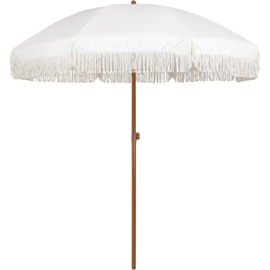 image:imageAMMSUN 7ft Patio Umbrella with Fringe Outdoor Tassel Umbrella UPF50 Premium Steel Pole and Steel Ribs Push Button Tilt BlackCream White