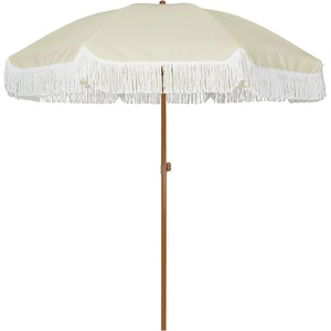 image:imageAMMSUN 7ft Patio Umbrella with Fringe Outdoor Tassel Umbrella UPF50 Premium Steel Pole and Steel Ribs Push Button Tilt BlackLight Beige