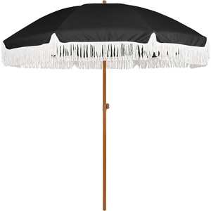 image:imageAMMSUN 7ft Patio Umbrella with Fringe Outdoor Tassel Umbrella UPF50 Premium Steel Pole and Steel Ribs Push Button Tilt BlackNoble Black