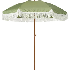 image:imageAMMSUN 7ft Patio Umbrella with Fringe Outdoor Tassel Umbrella UPF50 Premium Steel Pole and Steel Ribs Push Button Tilt BlackSage Green