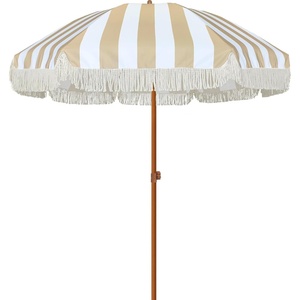 image:imageAMMSUN 7ft Patio Umbrella with Fringe Outdoor Tassel Umbrella UPF50 Premium Steel Pole and Steel Ribs Push Button Tilt BlackStripe Beige