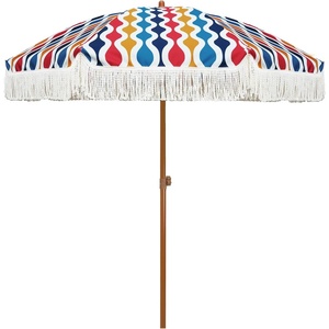 image:imageAMMSUN 7ft Patio Umbrella with Fringe Outdoor Tassel Umbrella UPF50 Premium Steel Pole and Steel Ribs Push Button Tilt BlackWave Colorful