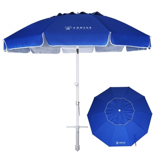 image:imageAMMSUN 8 Feet Large Beach Umbrella with Sand Anchor Heavy Duty High Wind Portable Outdoor Umbrellas UV 50 Protection Air Vent Tilt Patio Garden PoolBlue