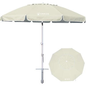 image:imageAMMSUN 8 Feet Large Beach Umbrella with Sand Anchor Heavy Duty High Wind Portable Outdoor Umbrellas UV 50 Protection Air Vent Tilt Patio Garden PoolCream Khaki