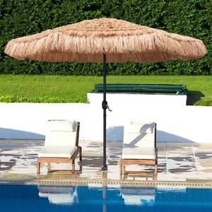 image:imageAMMSUN 9ft Hula Thatched Tiki Umbrella Hawaiian Style Beach Patio Umbrella and 8 Ribs with Crank Lift UPF 50 Outdoor Tiki Bar Tropical Palapa Patio Garden Beach Pool Backyard Natural Color