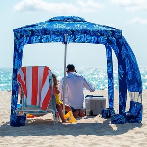 image:imageAMMSUN Beach Cabana 6565 Beach Canopy Easy Set up and Take Down Cabana Tent with Sand Pockets Instant Sun Shade with Side Wall Coral TropicalCoral Tropical