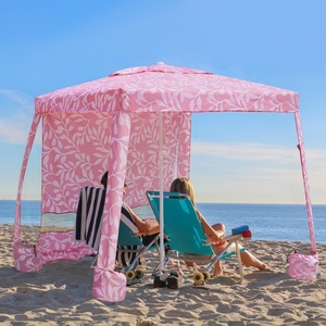 image:imageAMMSUN Beach Cabana 6565 Beach Canopy Easy Set up and Take Down Cabana Tent with Sand Pockets Instant Sun Shade with Side Wall Coral TropicalPink Leaf
