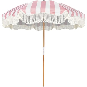 image:imageAMMSUN Beach Umbrella With Fringe 65ft Boho With Premium Wood Pole amp Carry Bag UPF 50 for Outdoor Holiday Gentle Pink