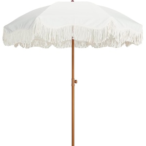 image:imageAMMSUN Boho Fringe Umbrella 65ft Outdoor Umbrella with TasselAntique White