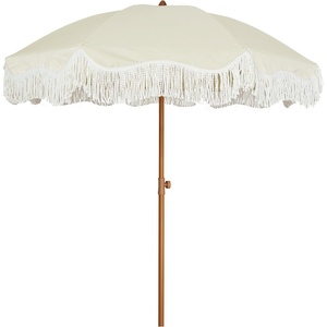 image:imageAMMSUN Boho Fringe Umbrella 65ft Outdoor Umbrella with TasselLight Beige