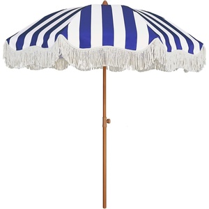 image:imageAMMSUN Boho Fringe Umbrella 65ft Outdoor Umbrella with TasselNavy Stripe