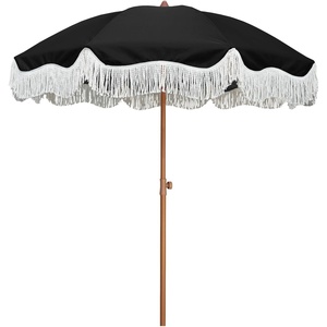 image:imageAMMSUN Boho Fringe Umbrella 65ft Outdoor Umbrella with TasselNoble Black