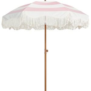 image:imageAMMSUN Boho Fringe Umbrella 65ft Outdoor Umbrella with TasselPink Stripes