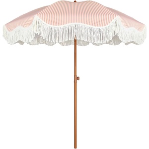 image:imageAMMSUN Boho Fringe Umbrella 65ft Outdoor Umbrella with TasselRose Stripe