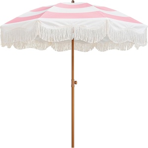 image:imageAMMSUN Boho Fringe Umbrella 65ft Outdoor Umbrella with TasselStripes Pink