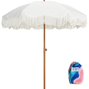 image:imageAMMSUN Boho Fringe Umbrella 65ft Outdoor Umbrella with TasselWhite