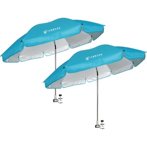 image:imageAMMSUN Chair Umbrella with Universal Clamp Adjustable 47 inches and 360 Swivel amp UPF 50 Protection Portable Sun Umbrella Secure Clip on CampingBeach Chairs Stroller Wheelchair Golf cart Lounger Blue LargesizedLight Blue2 PACK
