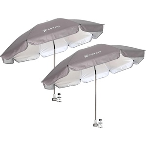 image:imageAMMSUN Chair Umbrella with Universal Clamp Adjustable 47 inches and 360 Swivel amp UPF 50 Protection Portable Sun Umbrella Secure Clip on CampingBeach Chairs Stroller Wheelchair Golf cart Lounger Blue LargesizedGrey2 PACK