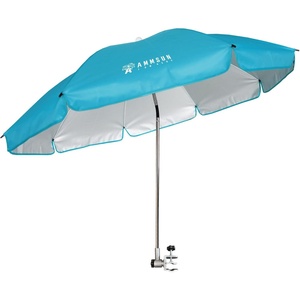 image:imageAMMSUN Chair Umbrella with Universal Clamp Adjustable 47 inches and 360 Swivel amp UPF 50 Protection Portable Sun Umbrella Secure Clip on CampingBeach Chairs Stroller Wheelchair Golf cart Lounger Blue LargesizedLight Blue