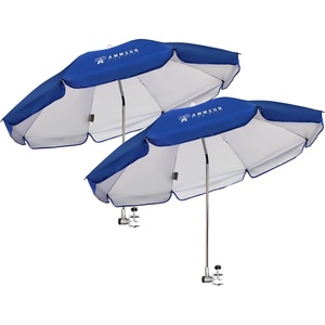 image:imageAMMSUN Chair Umbrella with Universal Clamp Adjustable 47 inches and 360 Swivel amp UPF 50 Protection Portable Sun Umbrella Secure Clip on CampingBeach Chairs Stroller Wheelchair Golf cart Lounger Blue LargesizedBlue2 PACK