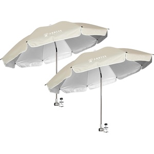 image:imageAMMSUN Chair Umbrella with Universal Clamp Adjustable 47 inches and 360 Swivel amp UPF 50 Protection Portable Sun Umbrella Secure Clip on CampingBeach Chairs Stroller Wheelchair Golf cart Lounger Blue LargesizedLight Beige2 PACK