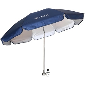 image:imageAMMSUN Chair Umbrella with Universal Clamp Adjustable 47 inches and 360 Swivel amp UPF 50 Protection Portable Sun Umbrella Secure Clip on CampingBeach Chairs Stroller Wheelchair Golf cart Lounger Blue LargesizedNavy Blue