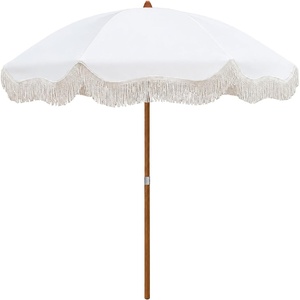 image:imageAMMSUN Upgraded Boho Fringe Umbrella 65ft Canvas UmbrellaAntique White