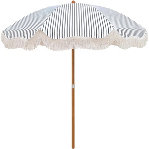 image:imageAMMSUN Upgraded Boho Fringe Umbrella 65ft Canvas UmbrellaNavy Blue Stripes