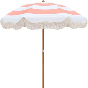 image:imageAMMSUN Upgraded Boho Fringe Umbrella 65ft Canvas UmbrellaPink Stripes